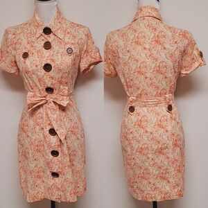Kenzie Orange Red Floral Cotton Dagger Collar Belted Tie-Waist Mini Day Dress 6